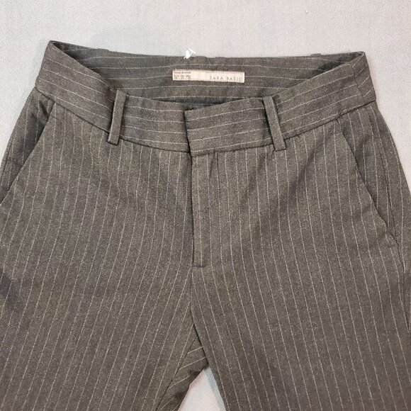 Zara Basic Women Pants Size 4 Gray with Silver Striped Business Casual High Rise - Picture 3 of 12